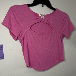 Pink Ribbed Cut-Out Top